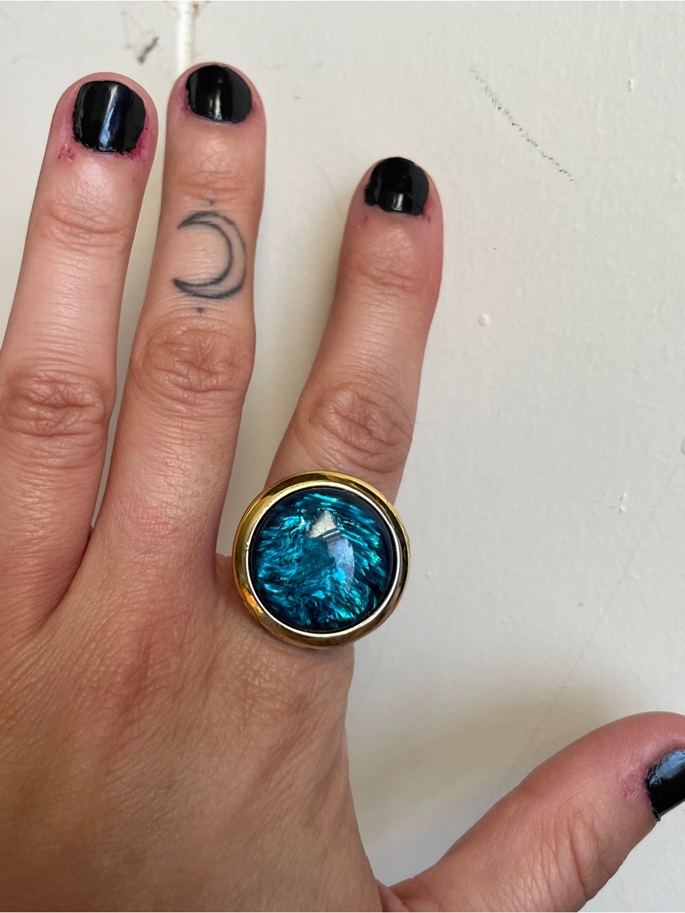 Adjustable Blue Glass & Gold Tone Ring